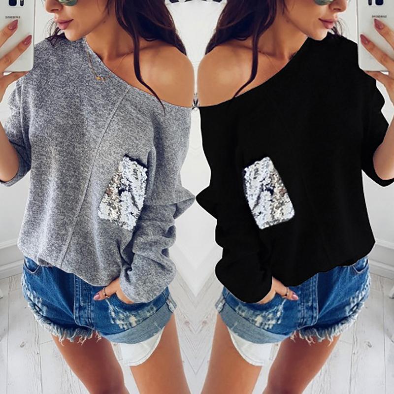 Fashion Sequins Batwing Sleeve Pullover