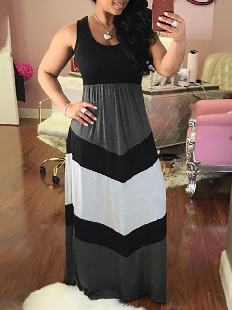 Colorful Colorblock Casual Maxi Dress