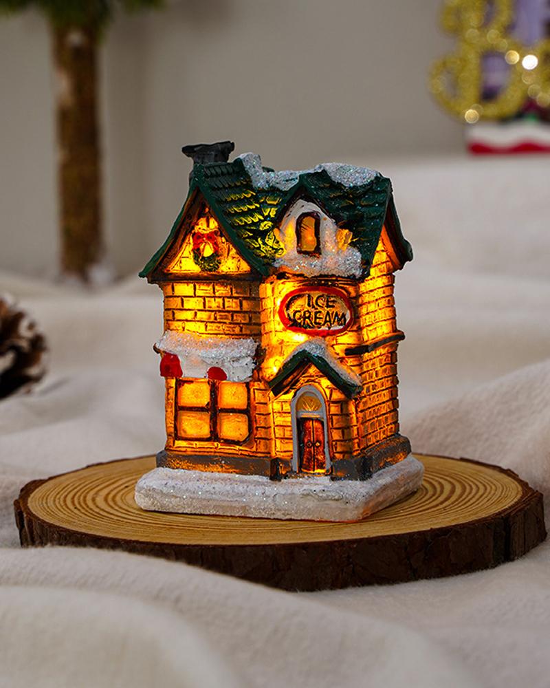 1pc Christmas Village House LED Lighted Miniature Dollhouse Birthday Gift Christmas Party Ornament Home Decoration