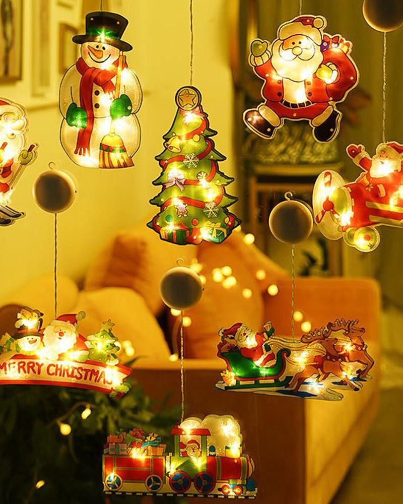 Lamps & Lighting  ChicMe 1pc Christmas Window Light Decoration Battery Powered Merry Christmas LED Sucker Hanging Lamp Fireplace Indoor Outdoor Home Decor Ornament