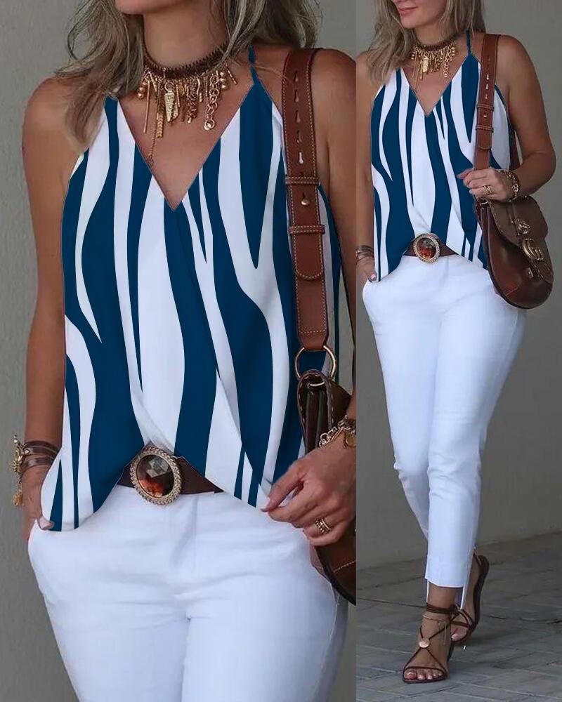 Abstract Print Halter Wrap Tank Top