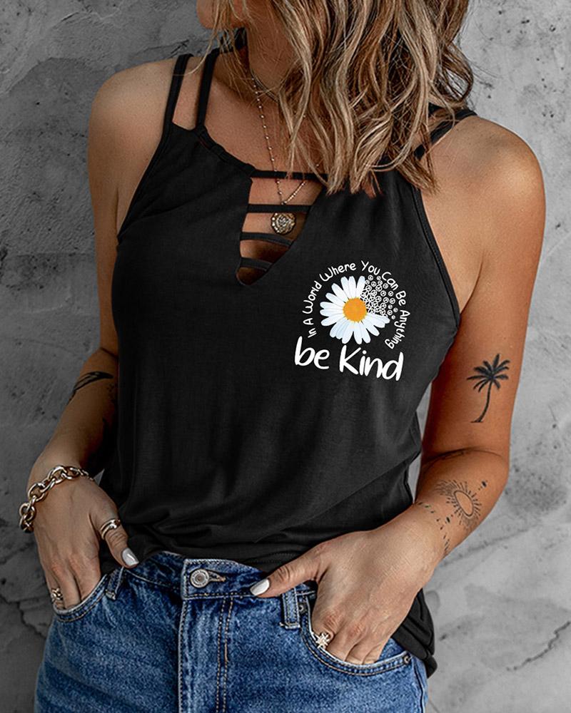 Daisy Letter Print Cutout Tank Top