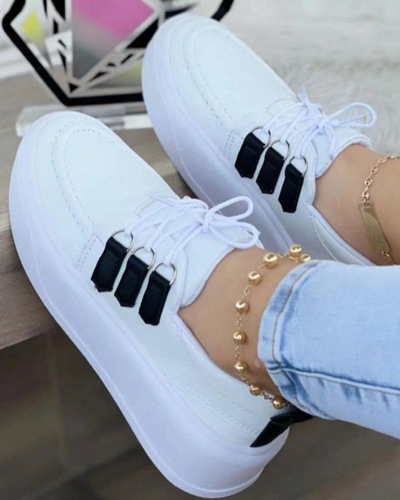 Contrast Paneled Lace-up Platform Sneakers