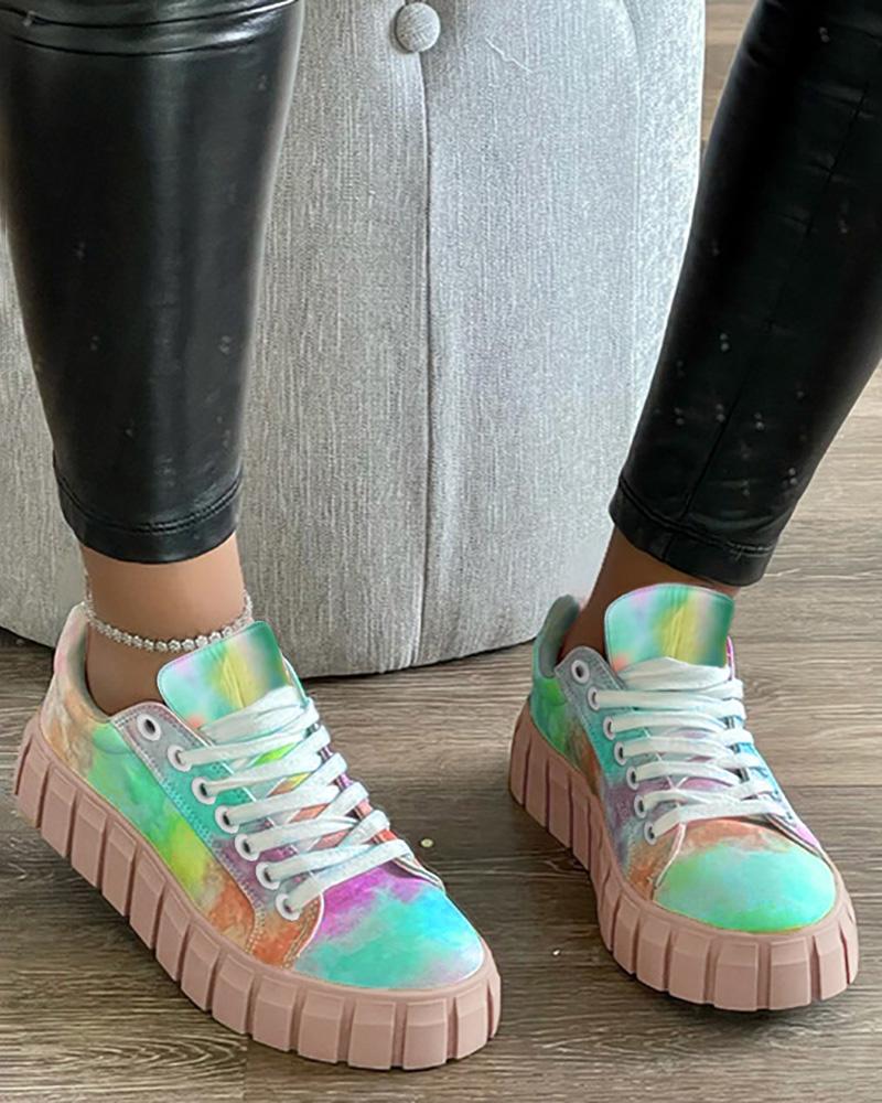 Eyelet Lace-up Platform Sneakers