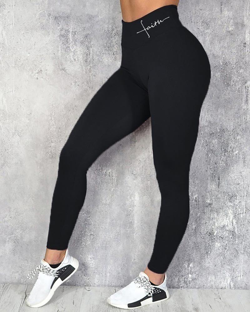 Letter Pattern Print High Waist Sporty Pants