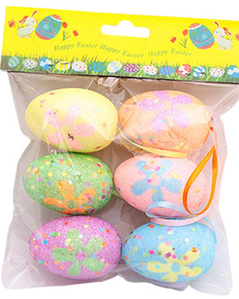 6pcs Plastic Fillable Painted Easter Eggs Hanging Decoration