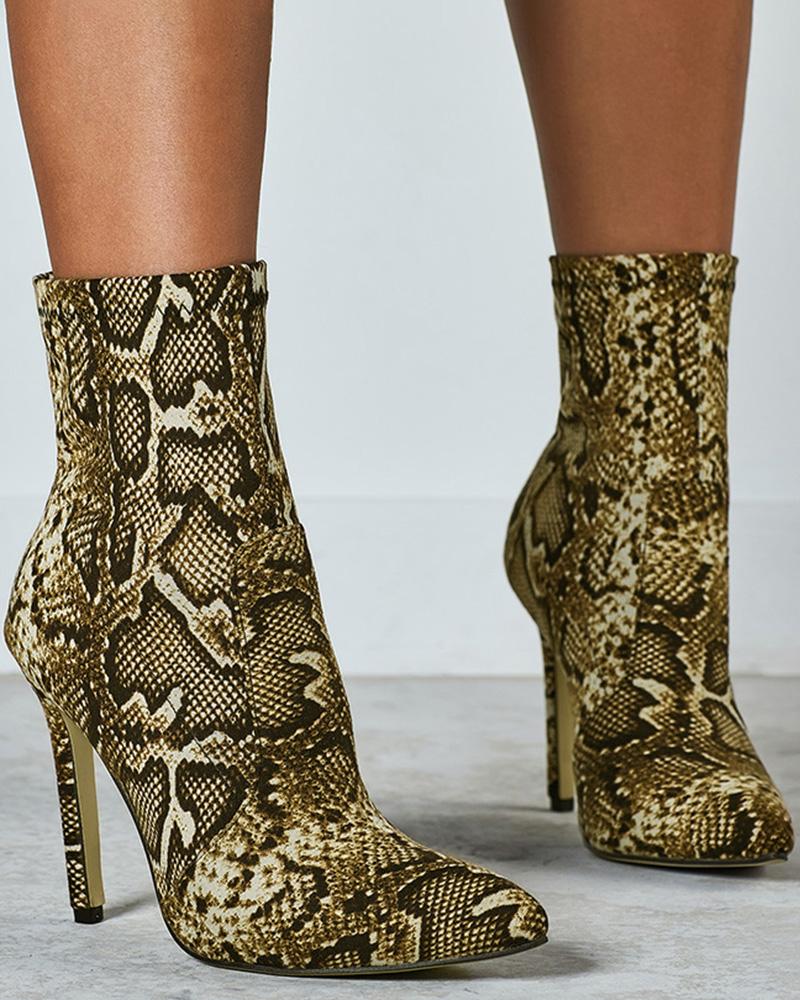  Snakeskin Stiletto Heel Ankle Boots