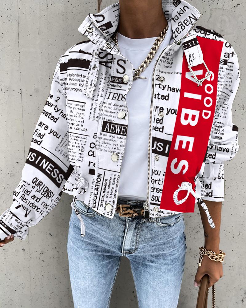 Newspaper Print Tied Detail Jacket