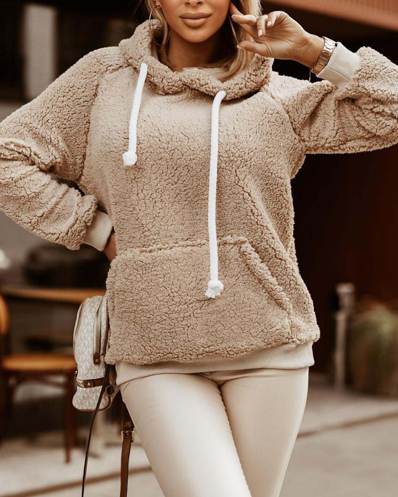 Long Sleeve Fluffy Drawstring Hoodie