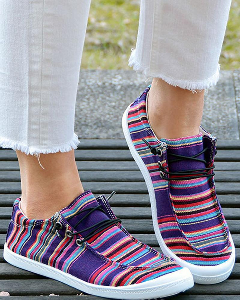 Striped Lace-Up Canvas Slip-On