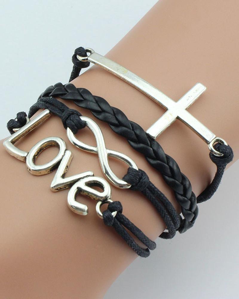 1pcs Multilayer Cross Pattern Hollow Love Letter Design Bohemian Braided Bracelet