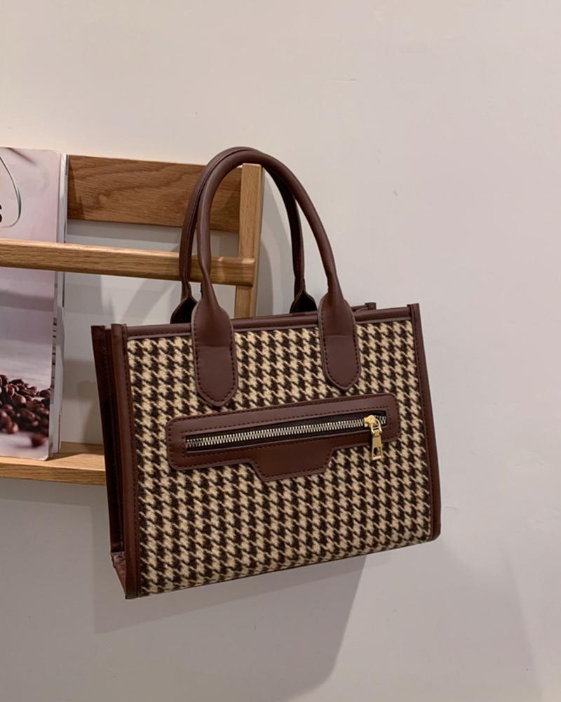 Houndstooth Zipper Design Handbag