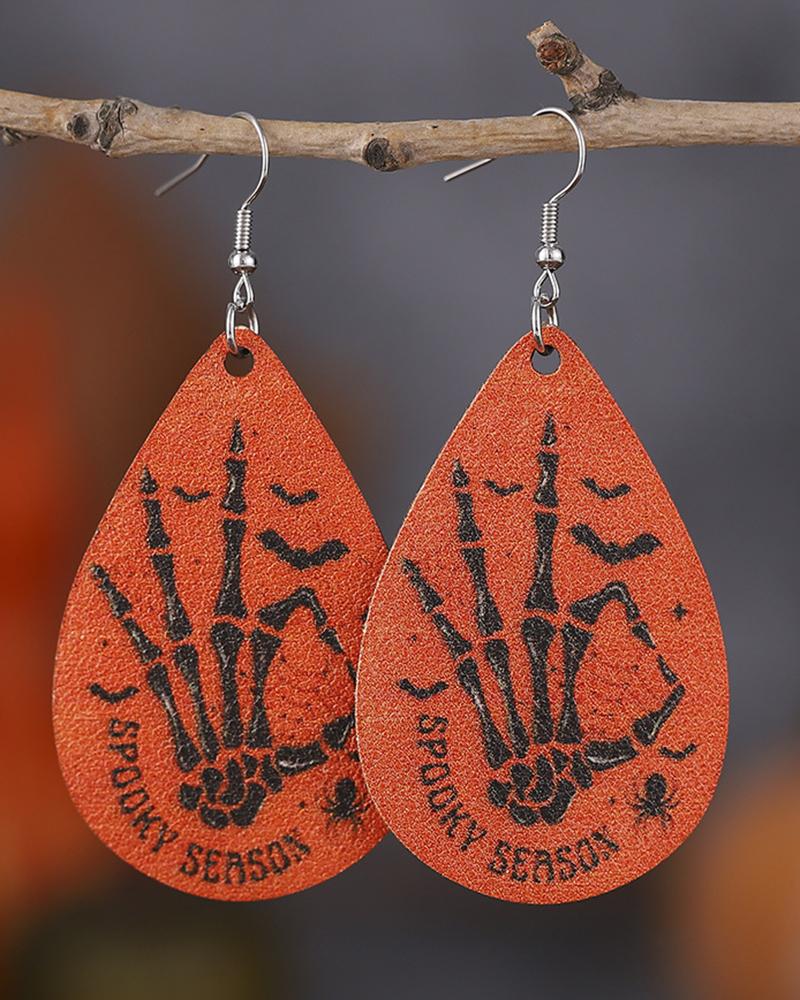 1Pair Halloween Skeleton Slogan Waterdrop Earrings