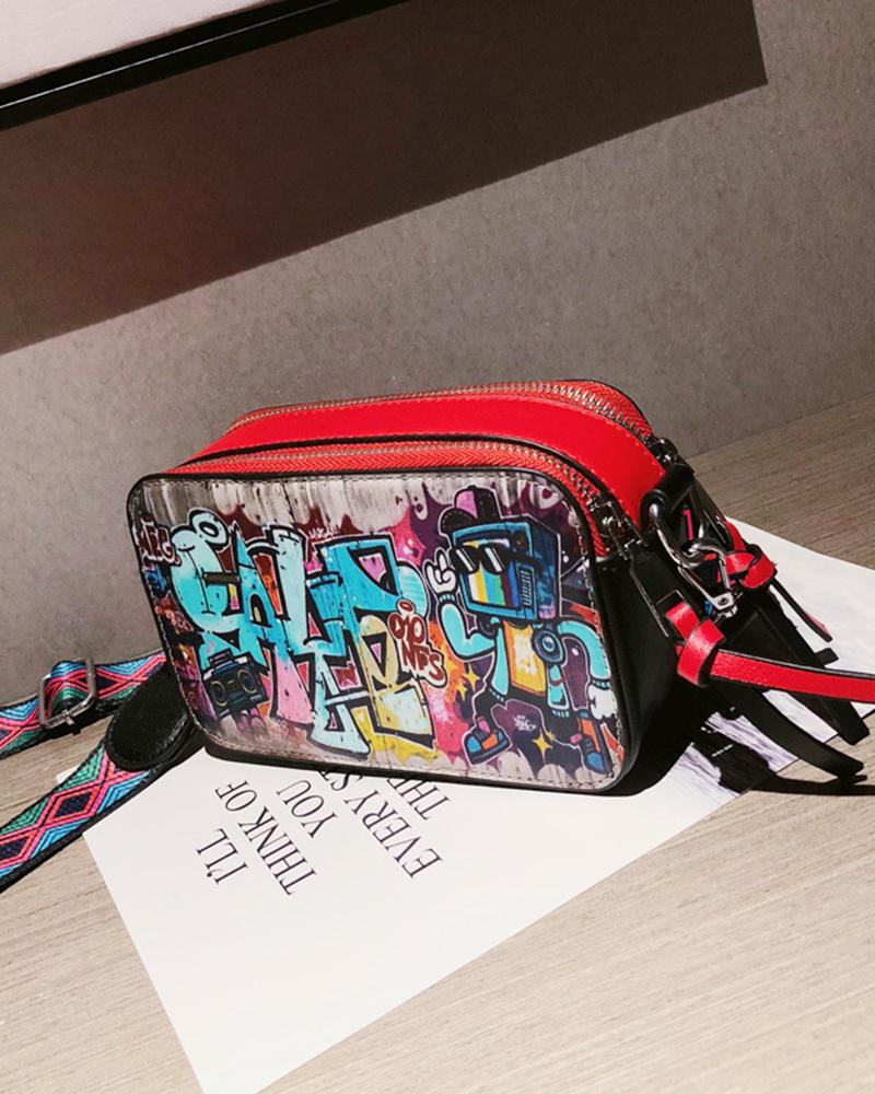 Cartoon Letter Graphic Zipper Design Shoulder Bag