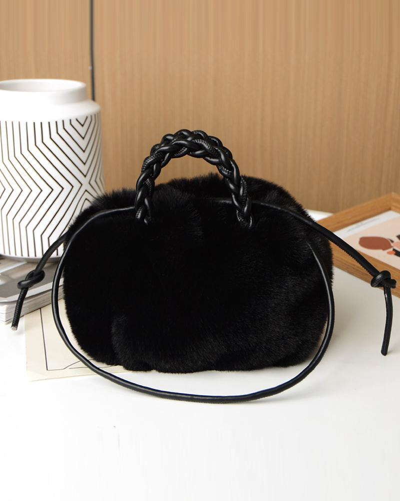 Fluffy Braided Top Handle Magnetic Shoulder Bag
