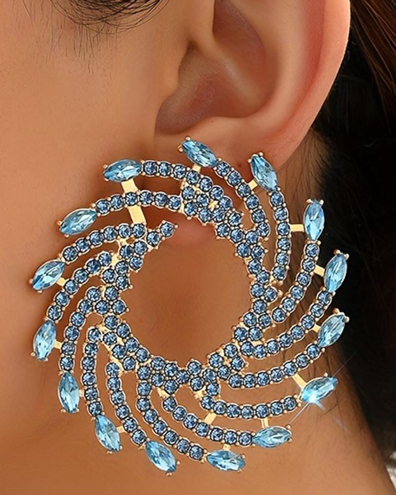 1Pair Rhinestone Floral-Shape Personality Hoop Earrings Fashion Evening Jewelry