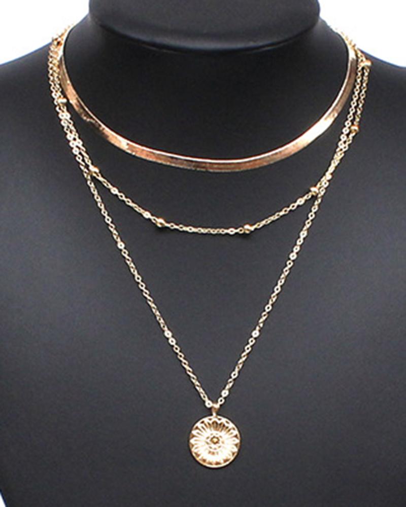 3PCS/Set Multi-Layer Beaded Floral Pendant Chain Necklaces
