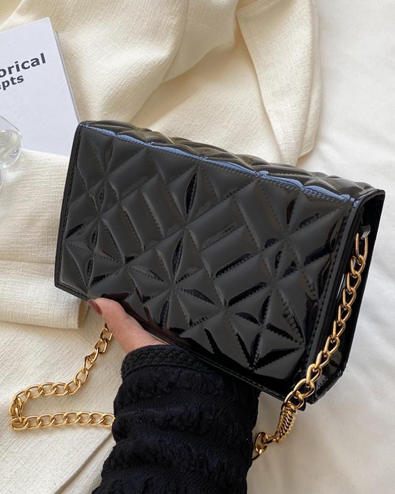 Metallic Quilted Chain Strap Flap Shoulder Bag