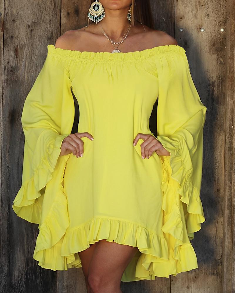 Bell Sleeve Ruffles Frill Hem Casual Dress