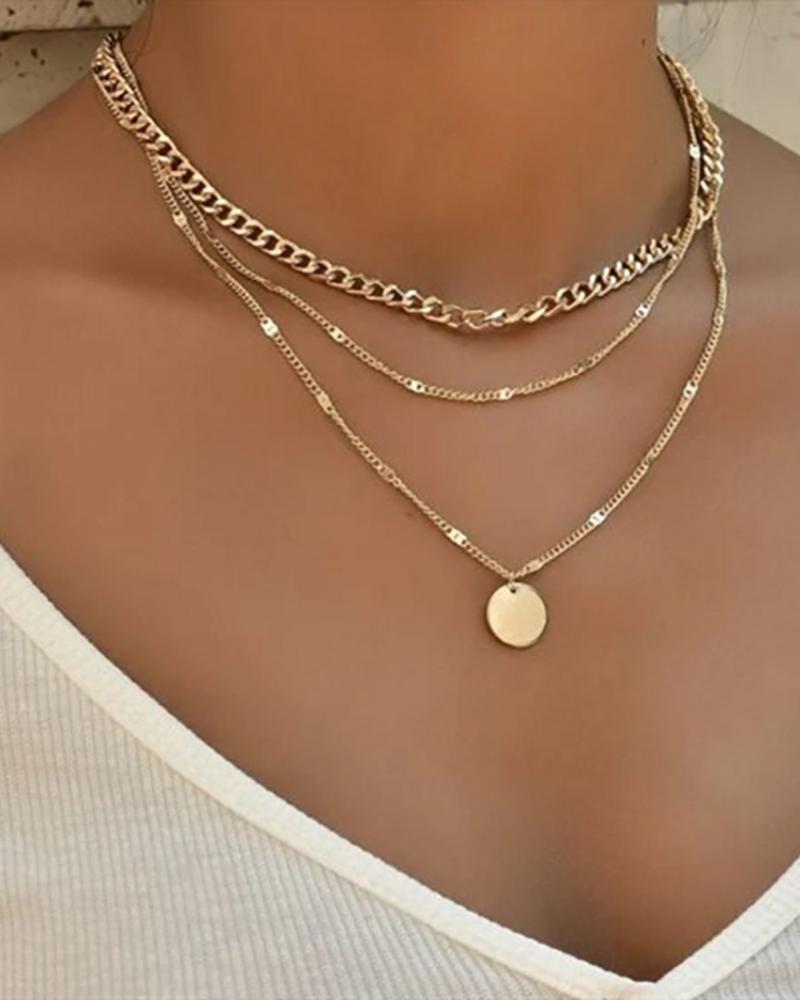 Disc Pendant Chain Layered Necklace