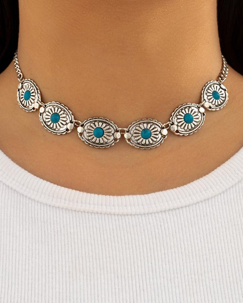 1pc Bohemian Floral Geometric Turquoise Choker