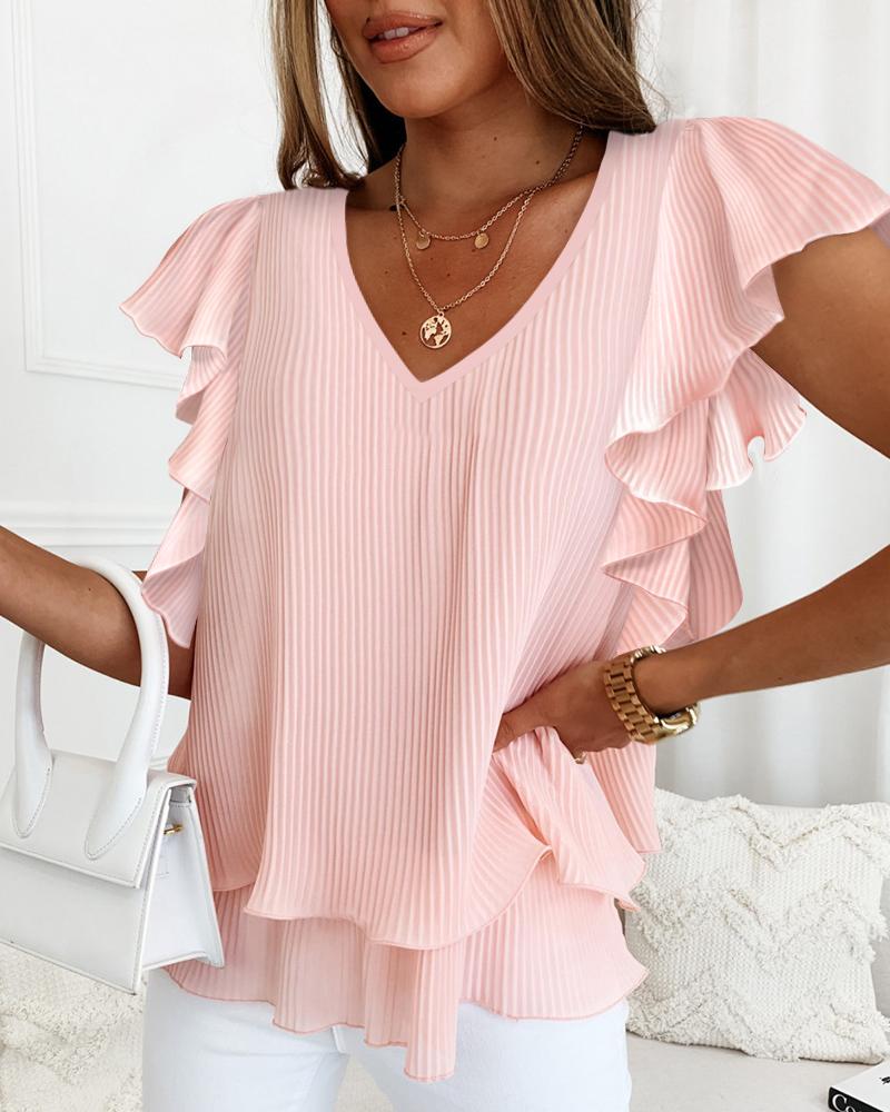 Ruffle Hem V-Neck Flowy Top