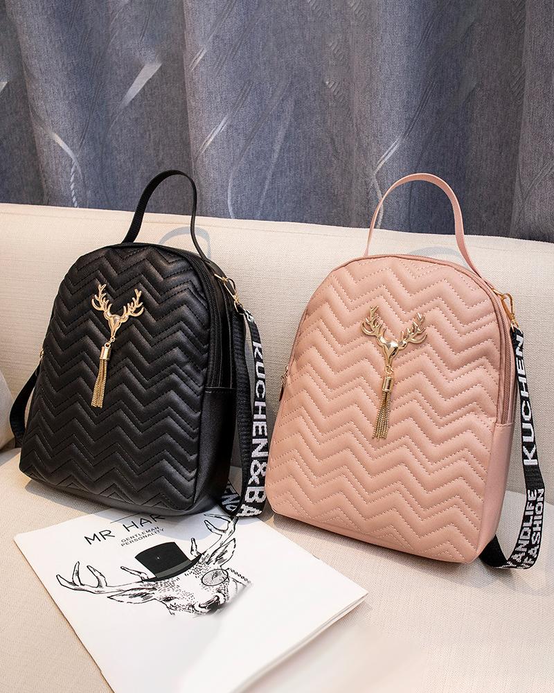 Quilted Chevron Tassel Detail Backpack