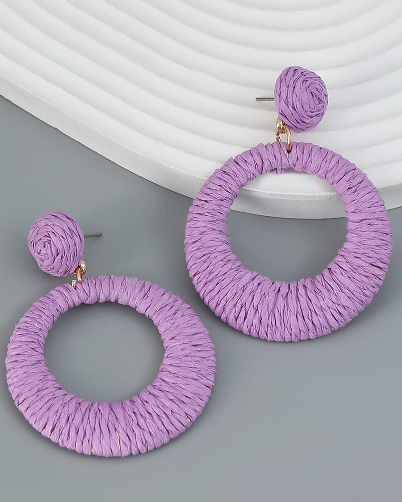1Pair Bohemian Braided Straw Hoop Earrings