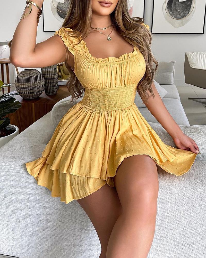 Swiss Dot Frill Hem Layered Casual Dress