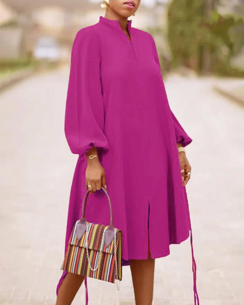 Lantern Sleeve Slit Casual Dress