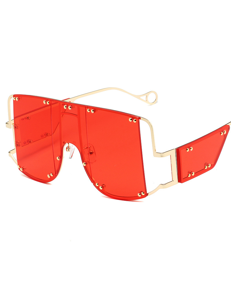 1Pair Studded Decor Flat Top Tinted Fashion Sunglasses