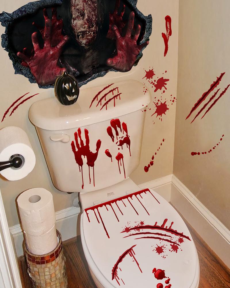  2 Sheets Halloween Bloody Ghost Handprint Wall Decoration Bathroom Stickers