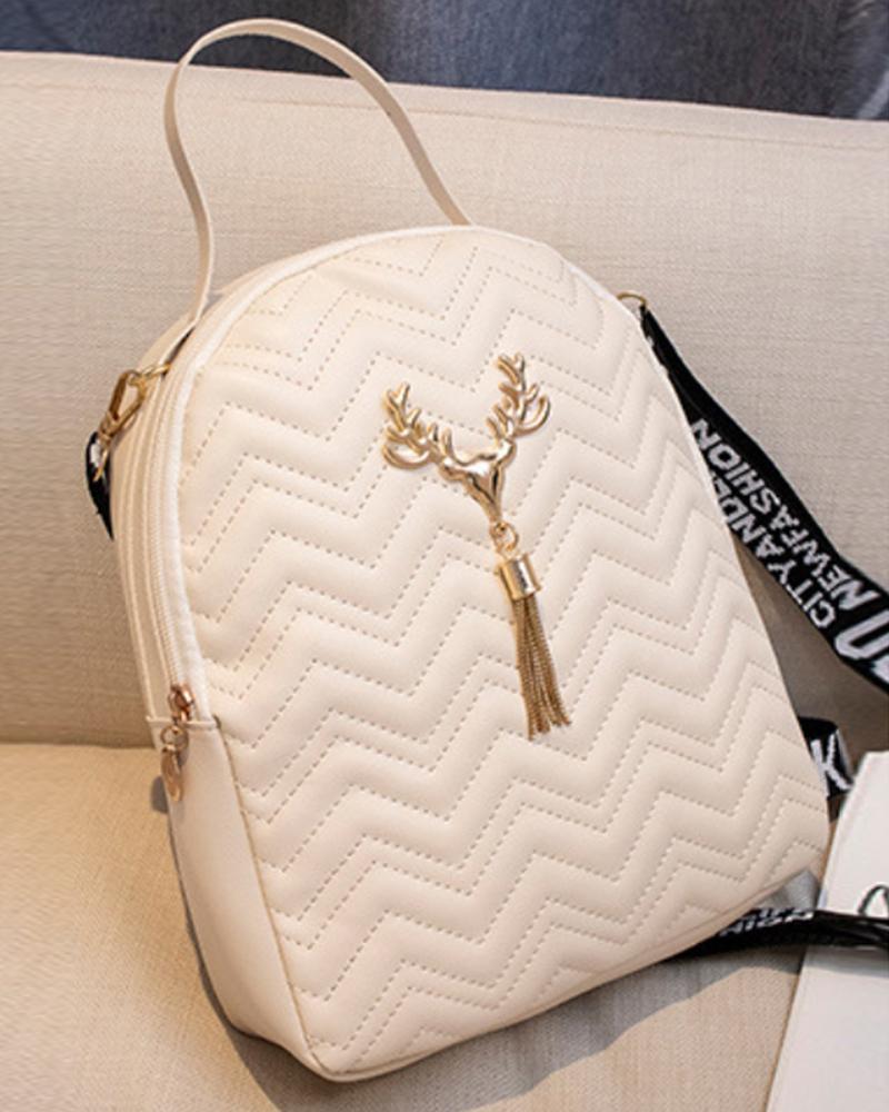 Quilted Chevron Tassel Detail Backpack