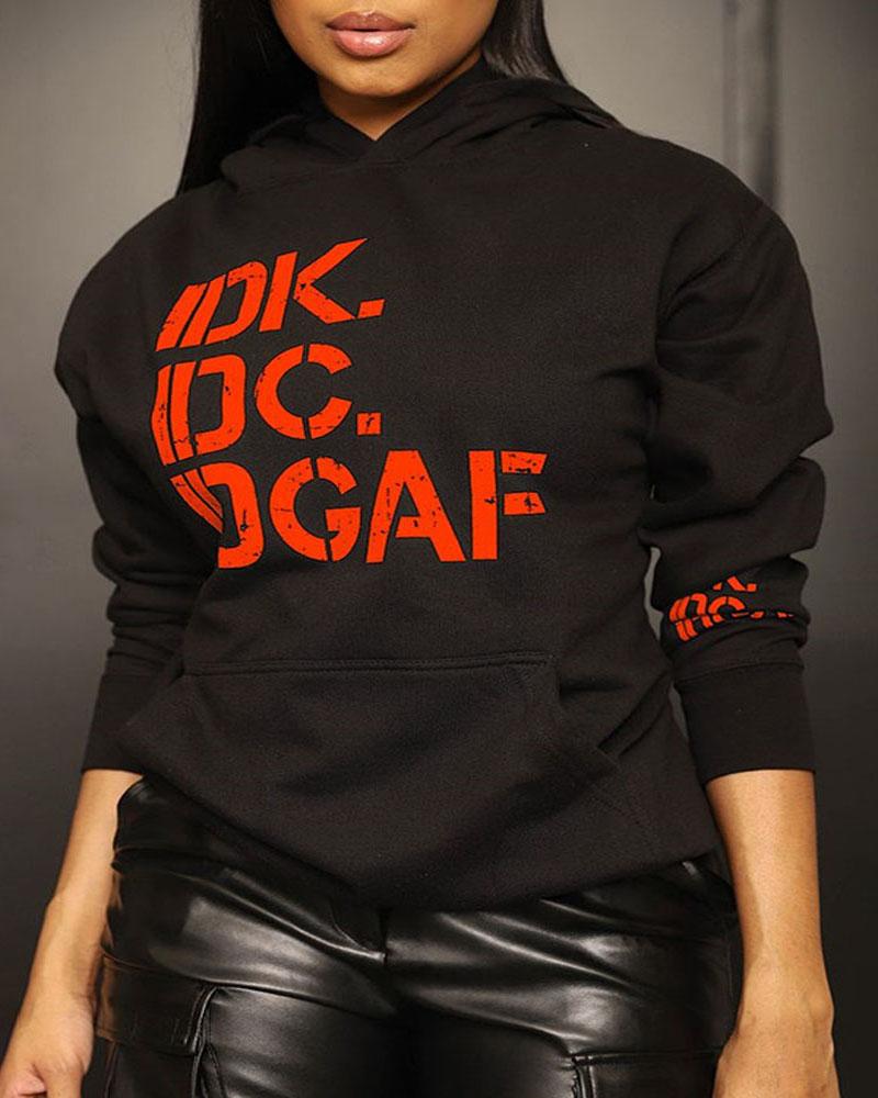 Plus Size Letter Print Long Sleeve Casual Hoodie