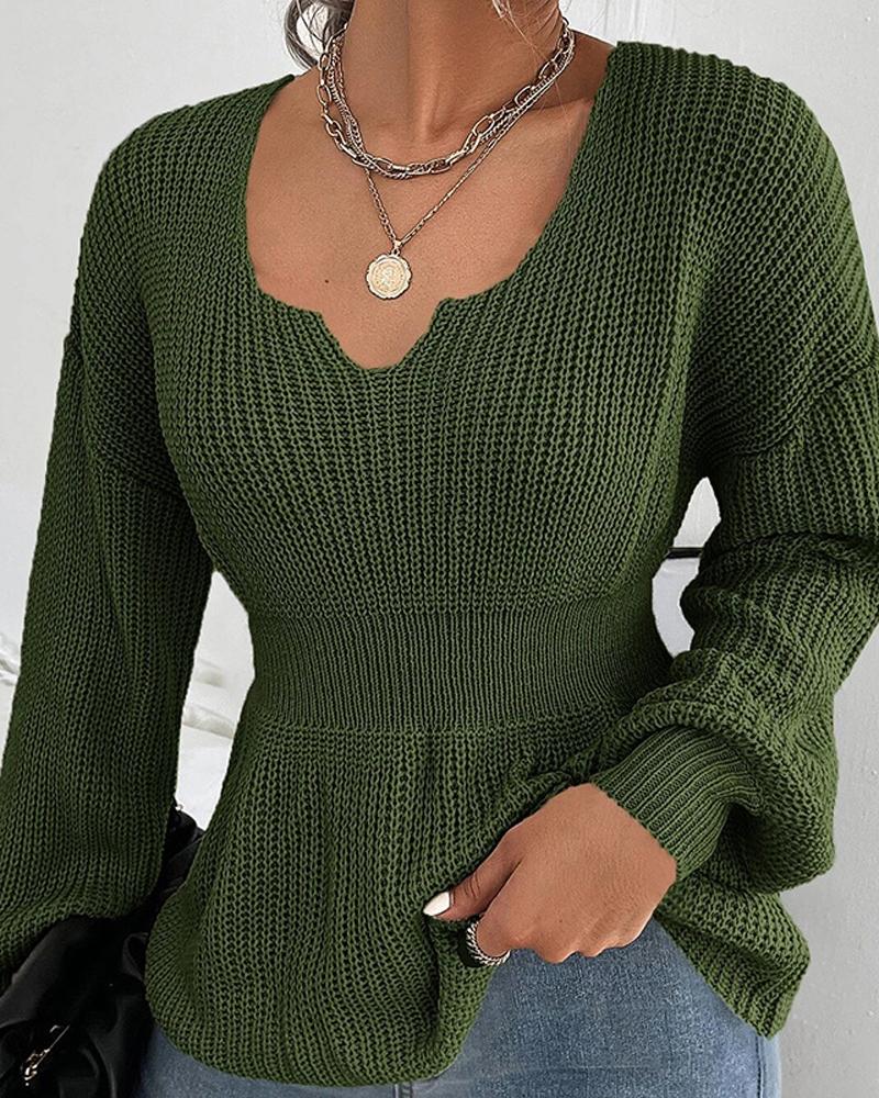 Lantern Sleeve Chunky Knit Sweater