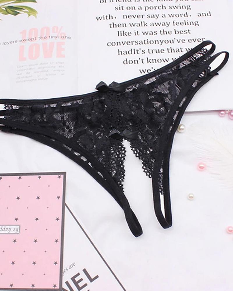 Cutout Crochet Lace Bowknot Design Crotchless Thong