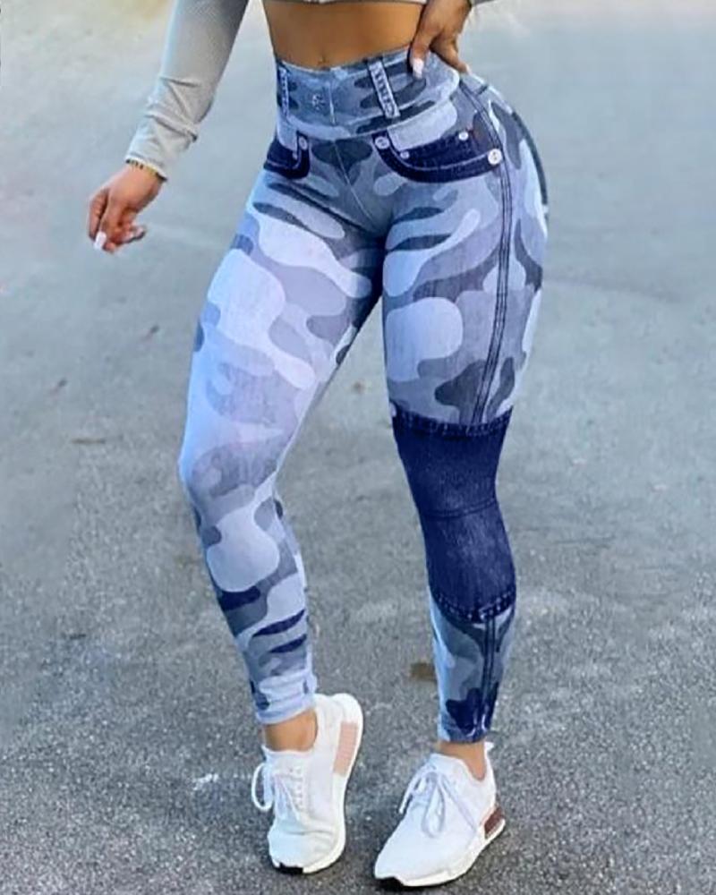 Camouflage Print High Waist Skinny Pants