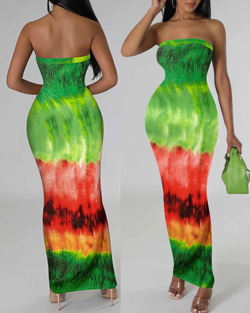 Tie Dye Print Bandeau Maxi Dress