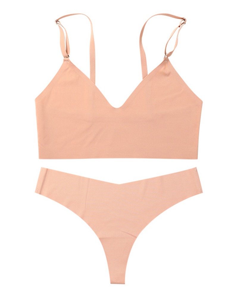 Seamless V-Neck Wireless Lifting Bra Set
