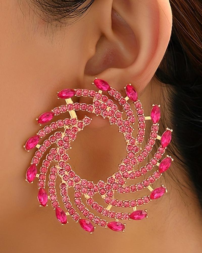 1Pair Rhinestone Floral-Shape Personality Hoop Earrings Fashion Evening Jewelry