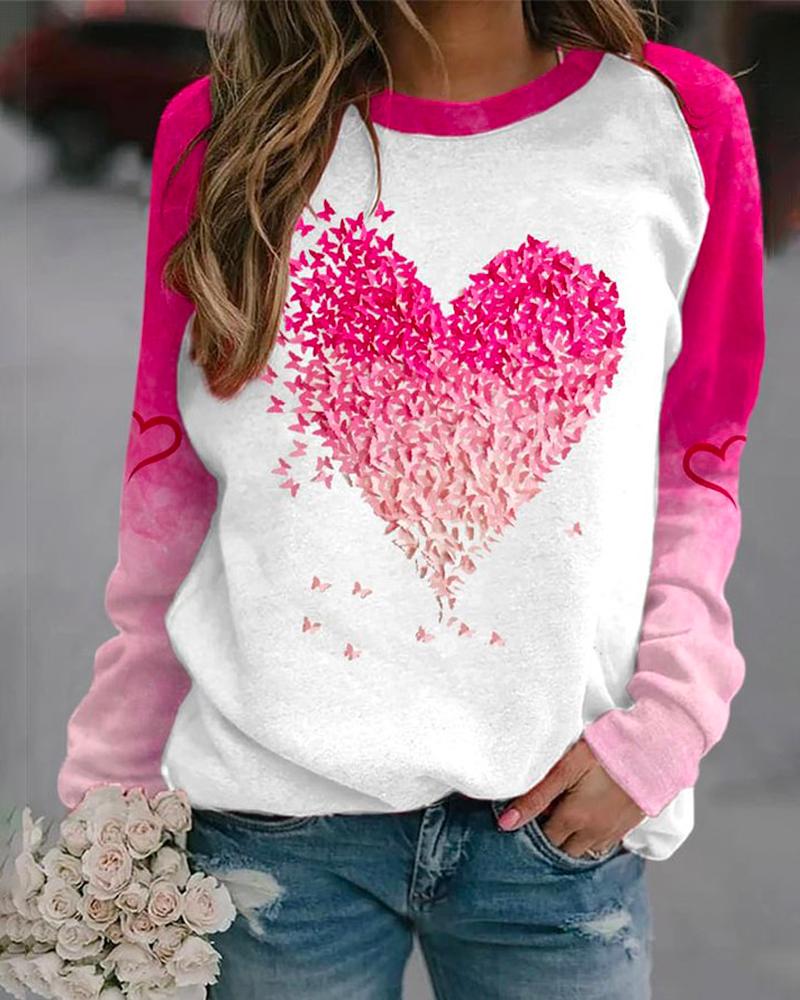 Valentine's Day Heart Print Long Sleeve Top