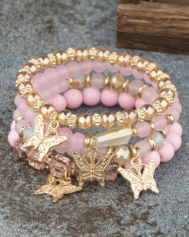   ChicMe 1pc Crystal Stone Beaded Butterfly Multi-Layer Bracelet