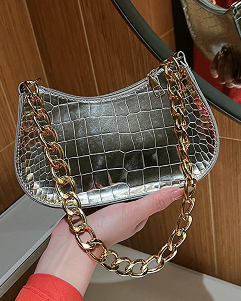 Crocodile Chain Strap Zipper Design Shoulder Bag