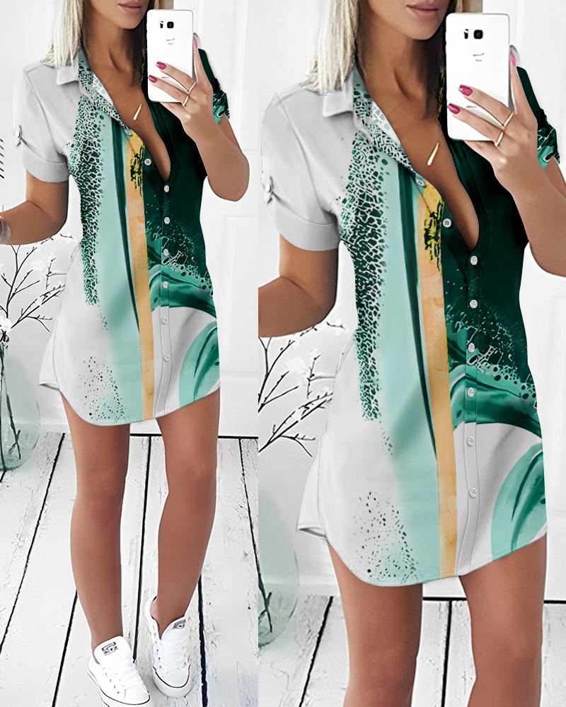 Tie Dye Print Button Front Shirt Dress