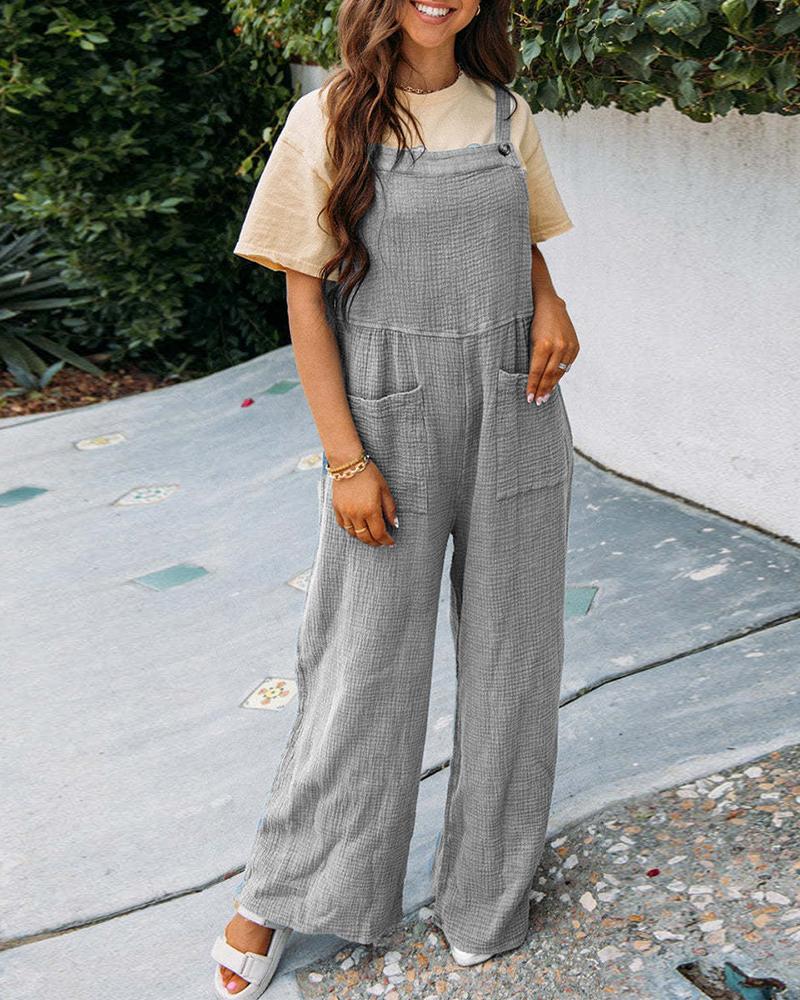 Wide Leg Pocket Design Suspender Jumpsuit