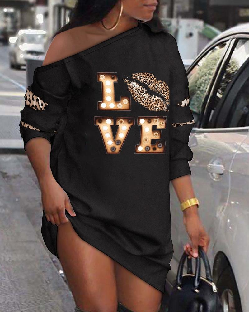 Valentine's Day Leopard Lip Print Long Sleeve Casual Dress