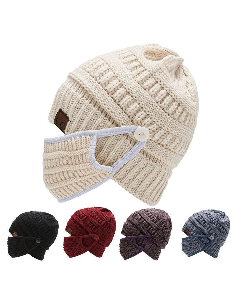 2PCS Winter Knitted Beanie Face Mask Set