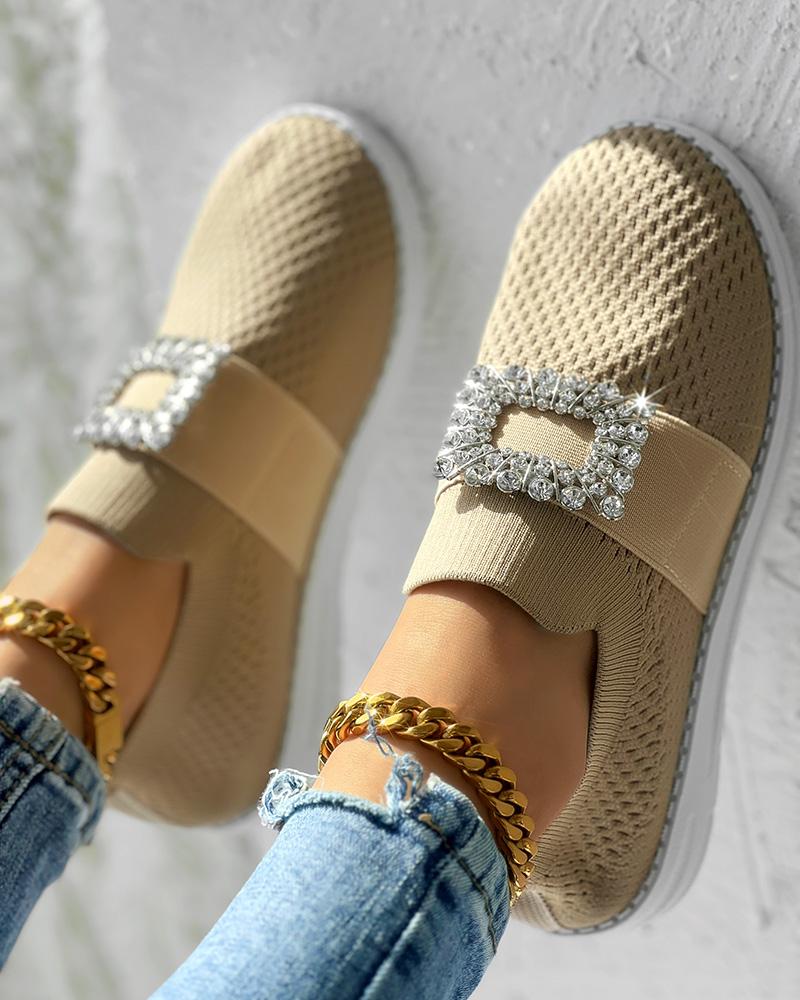 Rhinestone Decor Breathable Casual Slip-On