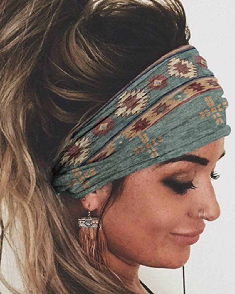 Aztec Geometric Print Elastic Yoga Sport Wide Headband