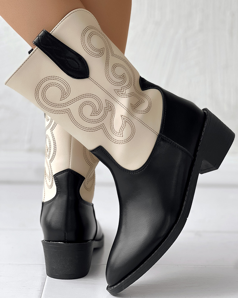 Embroidery Colorblock Cowgirl Vintage Knight Boots